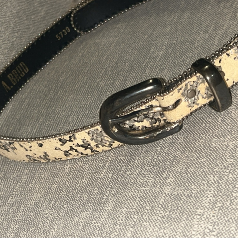 A. Brod black and cream snakeskin belt adjusted #snakesprint #studded
